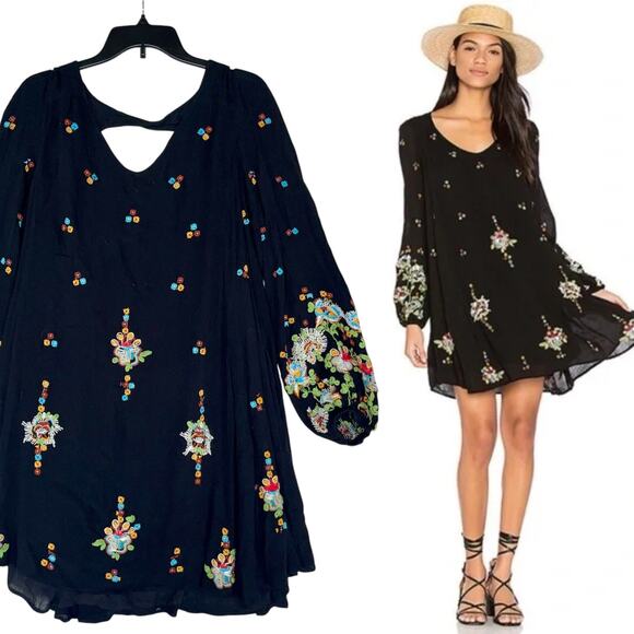 Free People Black Floral Mini Dress - Picture 2 of 10